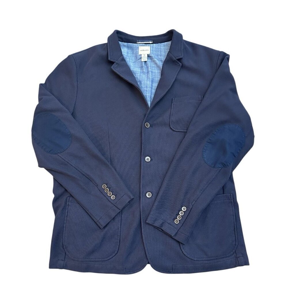 Gh Bass Casual Blazer Jacket Men’s Size Xl Cotton Blend Navy Elbow Patches